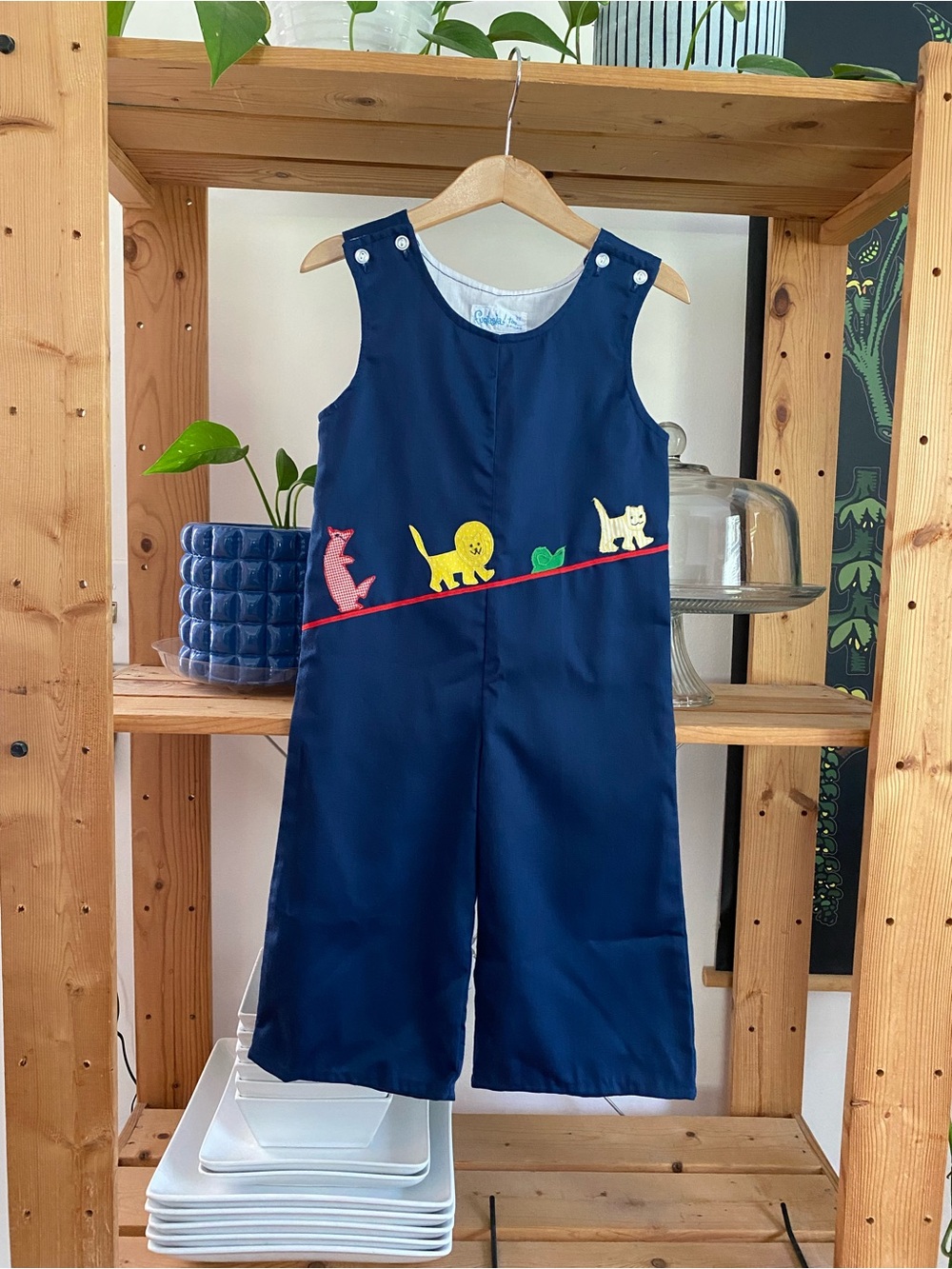 Funtasia Too Vintage Blue Animal Appliqués Jon Jon Romper 2t - Picture 2 of 15